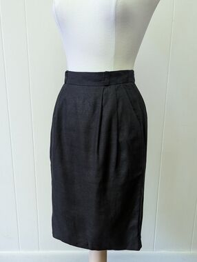 Vintage Black Linen Pencil Skirt by Lord & Taylor Size 6